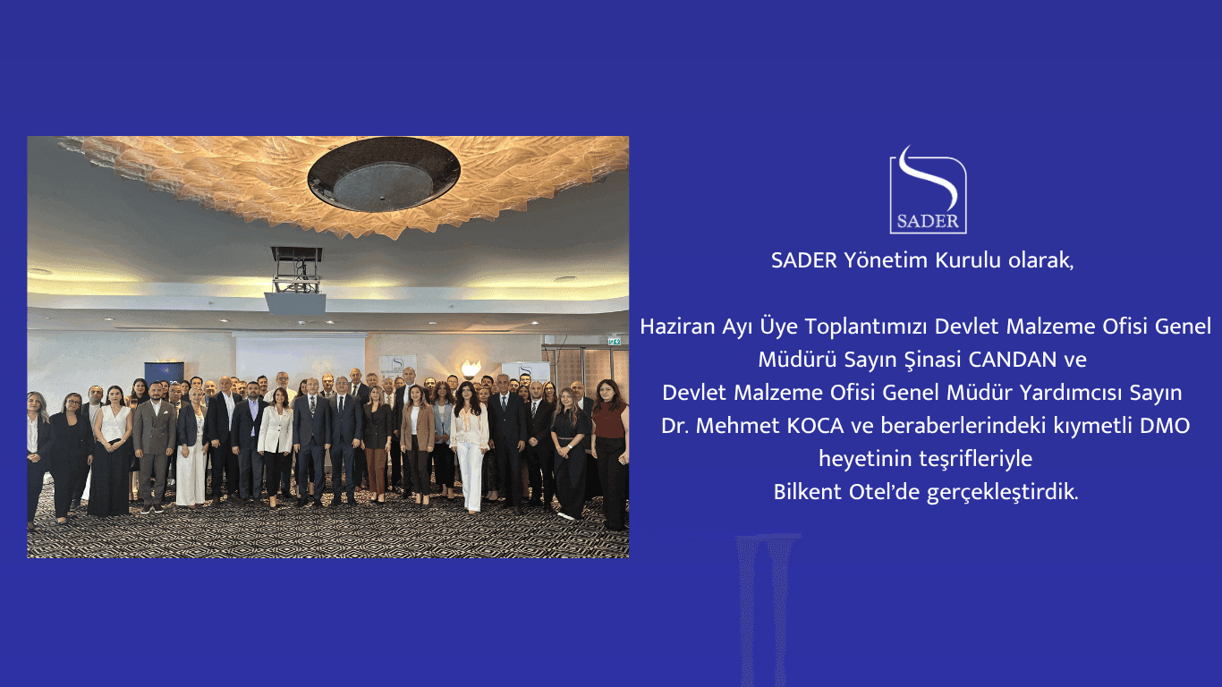 Haziran Ayı Üye Toplantımızı Devlet Malzeme Ofisi Genel Müdürü Sayın Şinasi CANDAN ve Devlet Malzeme Ofisi Genel Müdür Yardımcısı Sayın Dr. Mehmet KOCA ve beraberlerindeki kıymetli DMO heyetinin teşrifleriyle Bilkent Otel’de gerçekleştirdik.