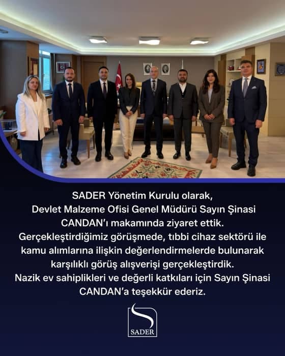 SADER Yönetim Kurulu olarak,
Devlet Malzeme Ofisi Genel Müdürü Sayın Şinasi
CANDAN’ı makamında ziyaret ettik.
Gerçekl…